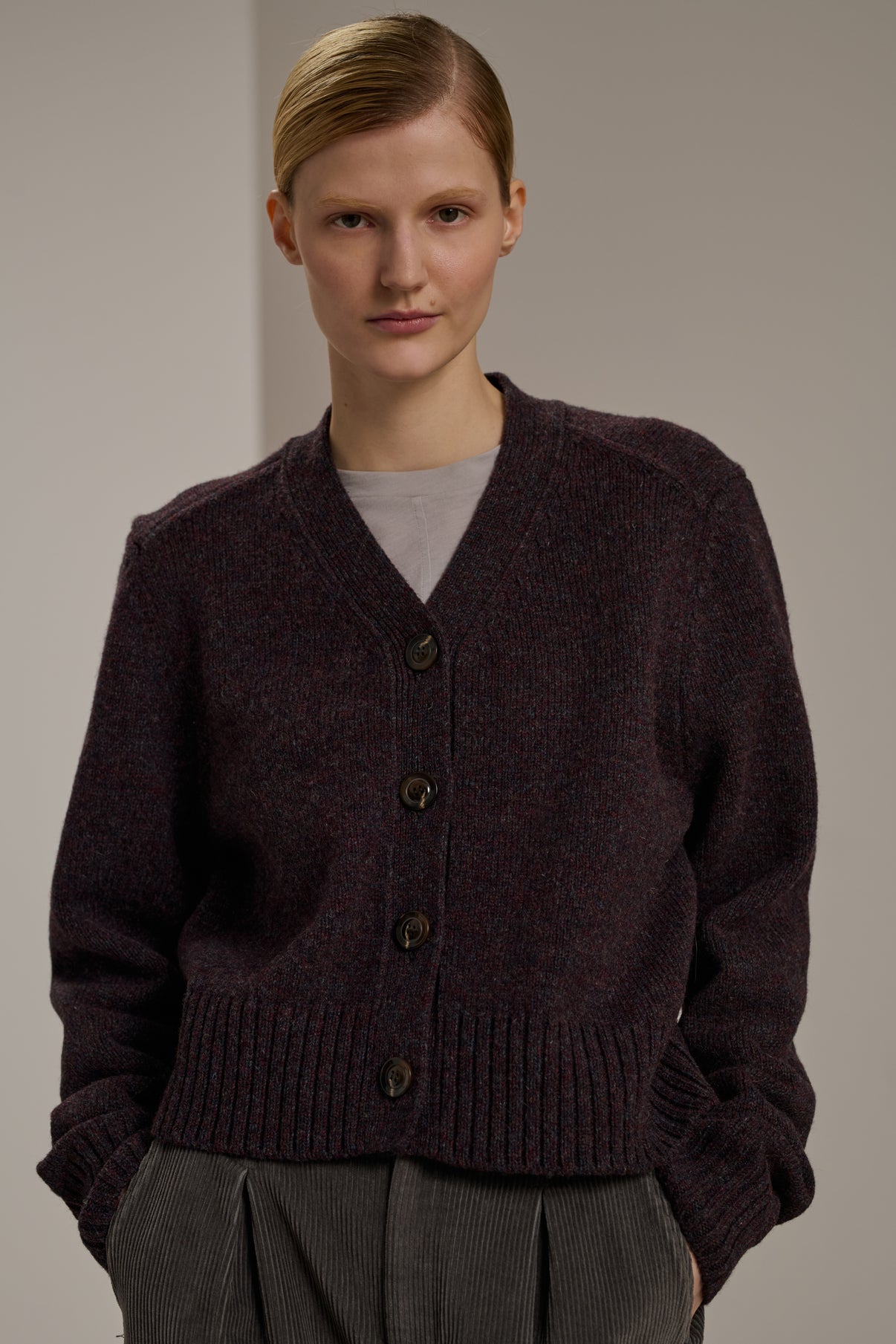 Cardigan Alesio - Gris/Bordeaux - Femme vue 1